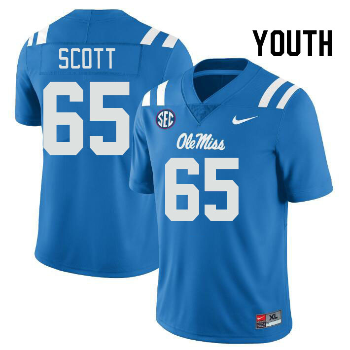 Youth #65 Gerquan Scott Ole Miss Rebels College Football Jerseys Stitched-Power Blue